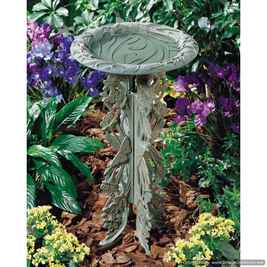 Verdigris Butterfly Birdbath and Pedestal - Click Image to Close