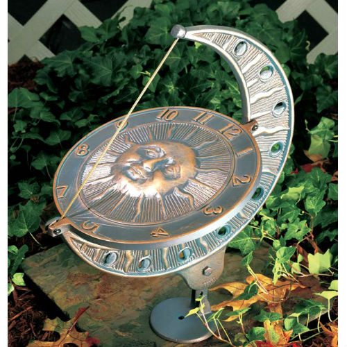 Sun and Moon Sundial - Copper Verde - Click Image to Close